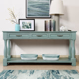 63inch Long Wood Console Table with 3 Drawers and 1 Bottom Shelf for Entryway Hallway Easy Assembly Extra-thick Sofa Table ( Retro Blue) SolidRoot Buy Furniture USA