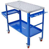 Welding Table 36'x18', 1200lbs Load Capacity Steel Welding Workbench Table on Wheels, Portable Work Bench with Braking Lockable Casters,  Tool Slots, 5/8-inch Fixture Holes, Tool Tray SolidRoot Buy Furniture USA