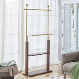 Golden Stainless Steel Hanger, Walnut Colored Solid Wood Double-Layer Coat Rack, 68.9 Inches High Design With Solid Wood Partition (One Cabinet For Multiple Uses)W1151P276823 SolidRoot Buy Furniture USA
