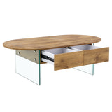 Elegant Coffee Table with Double Drawers and Transparent Glass Sides in MDF and Glass SolidRoot Buy Furniture USA