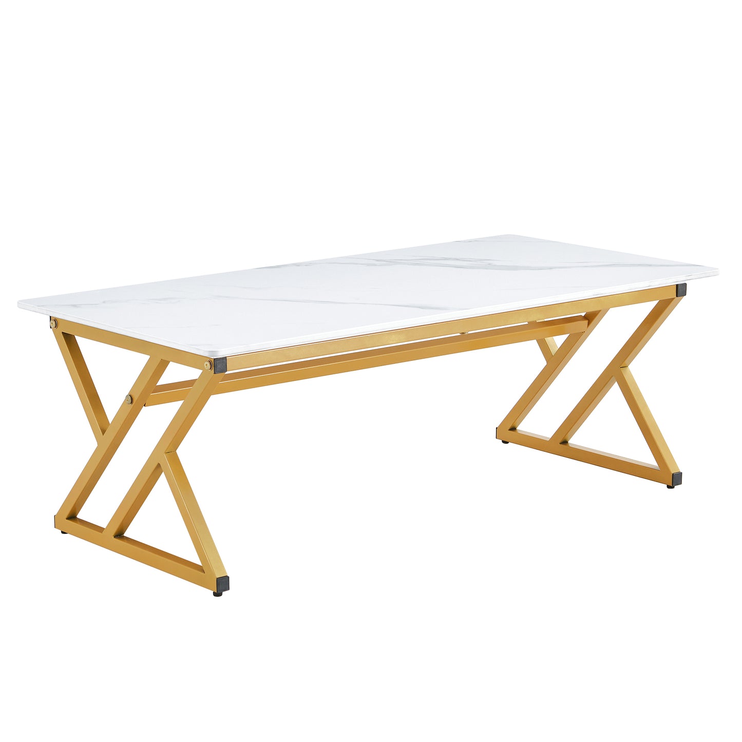 Modern White Marble Pattern Coffee Table with Golden Metal Legs, Sintered Stone Surface, 47 x 23.6 Inches SolidRoot Buy Furniture USA