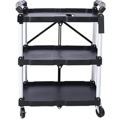3 Layers Folding Collapsible Service Cart Pack-N-Roll Folding Collapsible Service Cart, Black, 50 Lb. Load Capacity per Shelf SolidRoot Buy Furniture USA