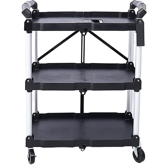 3 Layers Folding Collapsible Service Cart Pack-N-Roll Folding Collapsible Service Cart, Black, 50 Lb. Load Capacity per Shelf SolidRoot Buy Furniture USA