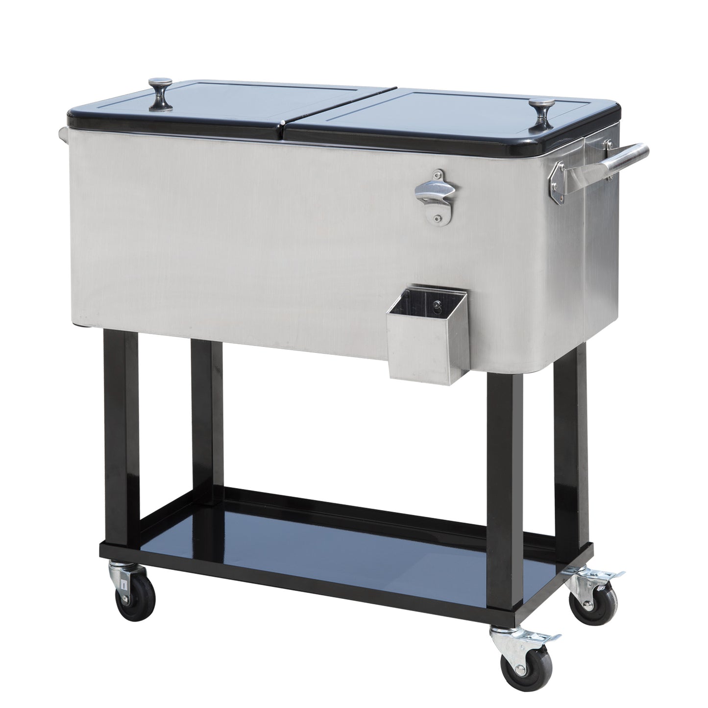 Outsunny 80 QT Rolling Cooling Bins Ice Chest on Wheels Outdoor Stand Up Drink Cooler Cart for Party, Silver - SolidRoot Buy Furniture USA