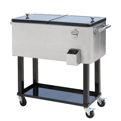 Outsunny 80 QT Rolling Cooling Bins Ice Chest on Wheels Outdoor Stand Up Drink Cooler Cart for Party, Silver - SolidRoot Buy Furniture USA