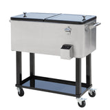 Outsunny 80 QT Rolling Cooling Bins Ice Chest on Wheels Outdoor Stand Up Drink Cooler Cart for Party, Silver - SolidRoot Buy Furniture USA