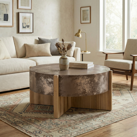 Rustic Coffee Table with Burnt Wood Legs, Distressed Rust Finish, Easy Assembly, Ideal for Living Room & Lounge - SolidRoot Buy Furniture USA