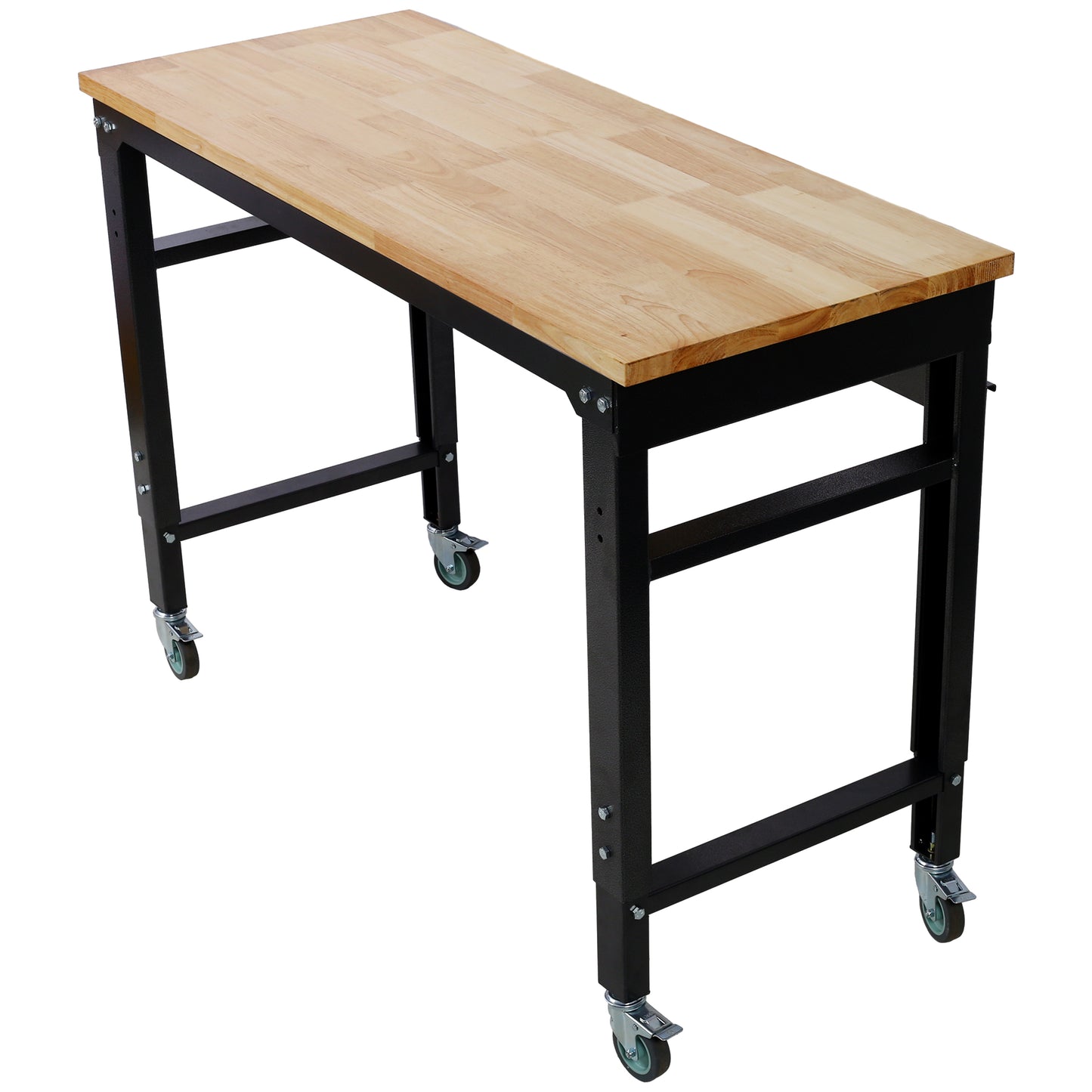 Workbench - 48' Wide Rolling Workbenches for Garage - Adjustable Height, Workshop Tool Bench, Metal with rubber Wood Top ,Black Hammertone leg SolidRoot Buy Furniture USA