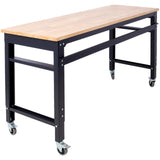 Workbench - 60' Wide Rolling Workbenches for Garage - Adjustable Height, Workshop Tool Bench, Metal with rubber Wood Top SolidRoot Buy Furniture USA