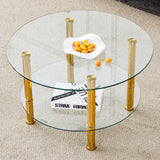 Contemporary Minimalist Double Layer Tempered Glass Coffee Table - 27.5' Top and 23.6' Bottom.Reinforced Glass Tabletop,Stainless Steel Golden Plated Legs. SolidRoot Buy Furniture USA