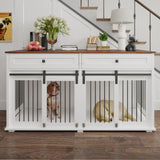 63'' Large Dog Crate Furniture for Double Dog, Wooden Dog Kennel with 2 Drawers,Divider and Sliding Door, Water Resistant Indoor Pets Furniture Style Double Dog Crates - SolidRoot Buy Furniture USA