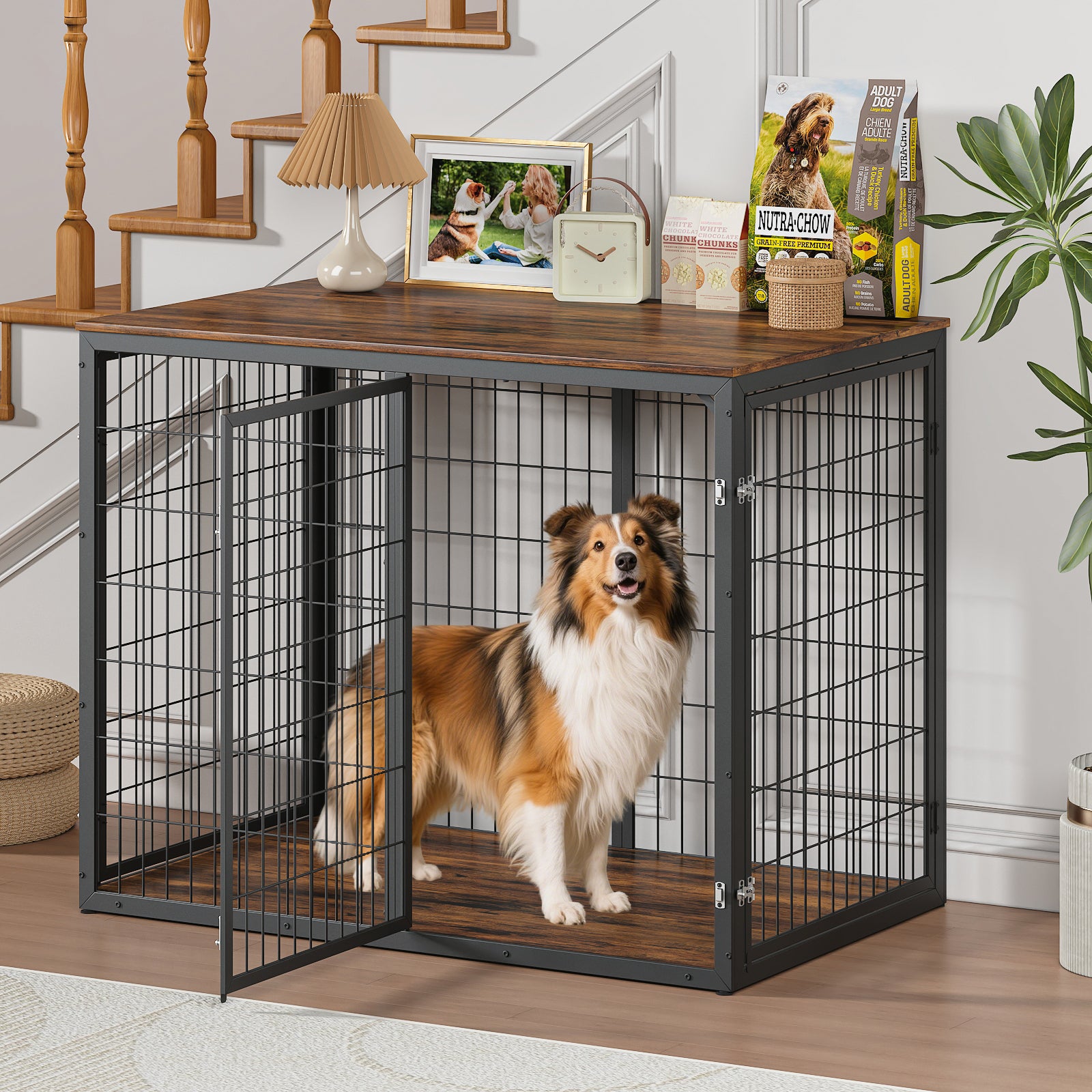 47'' Dog Crate Dog Cage Furniture with 3 Doors,for Large & Medium Dogs.Rustic Brown - SolidRoot Buy Furniture USA
