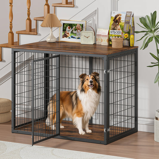47'' Dog Crate Dog Cage Furniture with 3 Doors,for Large & Medium Dogs.Rustic Brown - SolidRoot Buy Furniture USA
