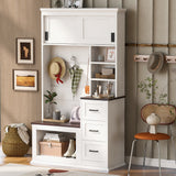 U-Can Modern Entryway Bench with Coat Rack, 3 Shelves and Drawers, 3 Sturdy Hooks, 40.2'' Wide Hall Tree with Storage Bench for Hallway, Entryway, Living Room SolidRoot Buy Furniture USA
