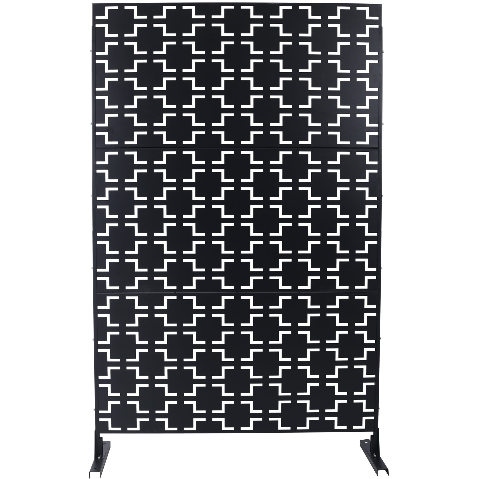 Outdoor & Indoor Freestanding Decorative Privacy Screen, Metal Privacy Fence Panels, Black, 76' H x 48' W SolidRoot Buy Furniture USA