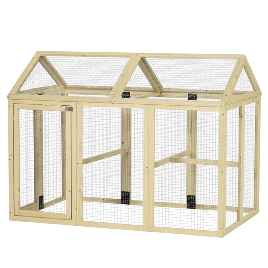 PawHut Chicken Run, Wooden Large Chicken Coop, Combinable Design with Perches & Doors for Outdoor, Backyard, Farm, 4.6' x 2.8', Nature Wood - SolidRoot Buy Furniture USA