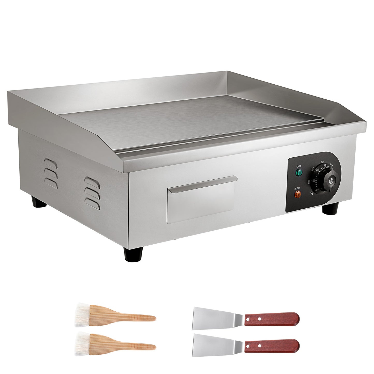 Commercial Electric Griddle, 21 x 11.8 inch, 1750W, 122-570°F Adjustable Temp Control, Stainless Steel Countertop Flat Top Grill with 2 Spatulas, 2 Brushes and 4 Foot Pads, for Steak, Pancake SolidRoot Buy Furniture USA