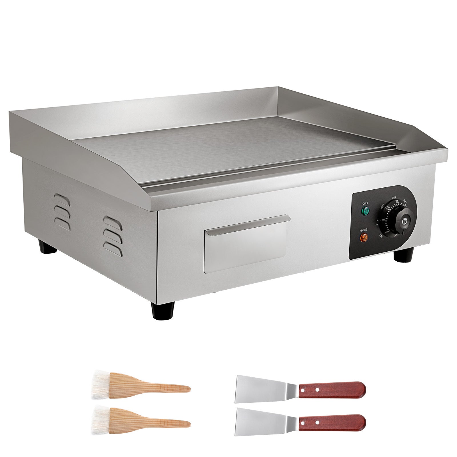 Commercial Electric Griddle, 21 x 11.8 inch, 1750W, 122-570°F Adjustable Temp Control, Stainless Steel Countertop Flat Top Grill with 2 Spatulas, 2 Brushes and 4 Foot Pads, for Steak, Pancake SolidRoot Buy Furniture USA