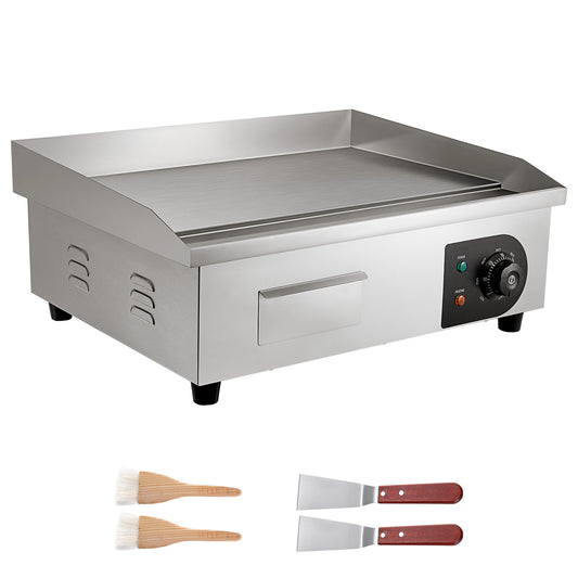 Commercial Electric Griddle, 21 x 11.8 inch, 1750W, 122-570°F Adjustable Temp Control, Stainless Steel Countertop Flat Top Grill with 2 Spatulas, 2 Brushes and 4 Foot Pads, for Steak, Pancake SolidRoot Buy Furniture USA