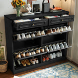 Wooden Shoe Cabinet with 4 Flip Drawers,Shoes Rack Cabinet with 2 Storage Drawers,Classified Storage and Farmhouse Style, Black SolidRoot Buy Furniture USA