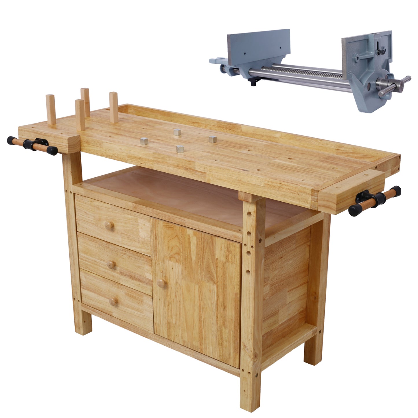 Wood Workbench - Wooden Workbench for Garage Workshop and Home, with Rapid Action Woodworking Vise 10.5 Inch Jaw Width Made with Heavy-Duty Cast Iron , GRAY COLOR SolidRoot Buy Furniture USA