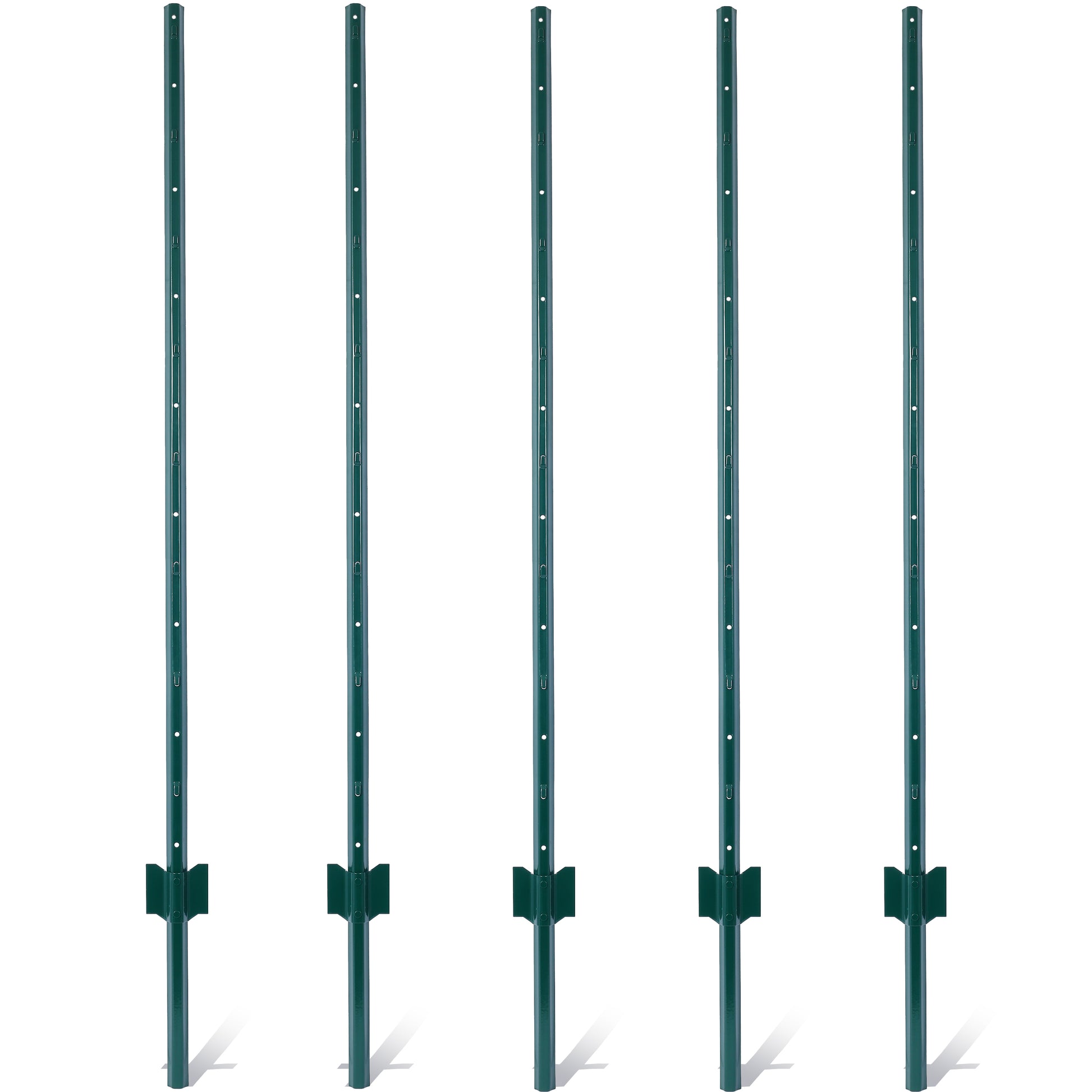 5-Pack 5ft Heavy Duty Metal Fence Posts (Green) - Steel U-Channel Garden Stakes with Anchor Plate for Chicken Wire, Poultry Netting & Animal Barriers SolidRoot Buy Furniture USA