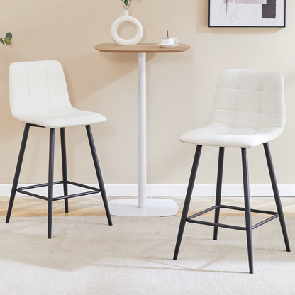 Modern White PU Bar Chair Set - Two Pieces, Stable Comfort.Checkered Design,Black Metal Legs,Suitable for placement in bars, living rooms, bars, and other venues.Multiple Colors Available.W1151P242030 SolidRoot Buy Furniture USA