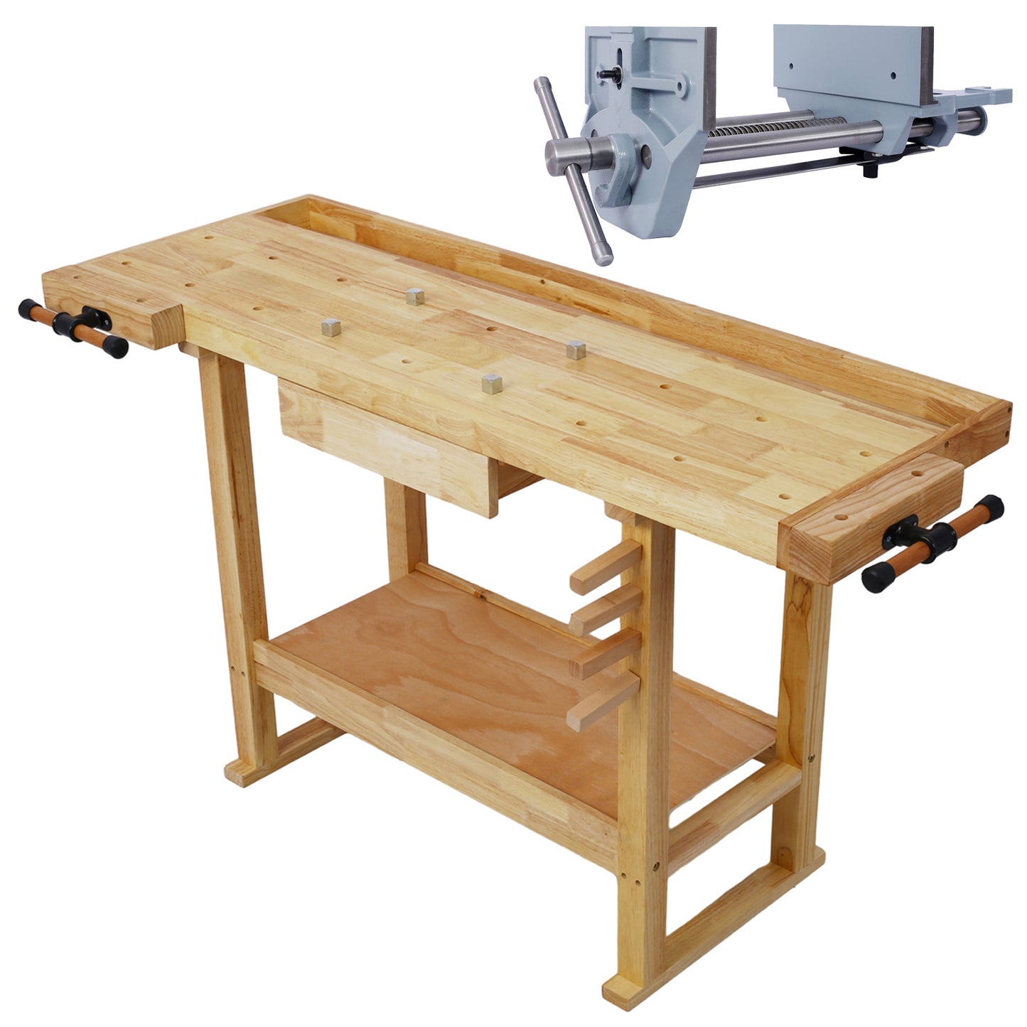 55-Inch Wood Workbench - Wooden Workbench for Garage Workshop and Home, with Rapid Action Woodworking Vise  9 Inch Jaw Width Made with Heavy-Duty Cast Iron ,GRAY SolidRoot Buy Furniture USA