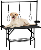 47''Large Dog Grooming Table, Foldable Pet Station at Home, Dog Grooming Table,Adjustable Cat Drying Desktop with Arms, Nooses, Mesh Tray (47Inch Pet Grooming Table Black) - SolidRoot Buy Furniture USA