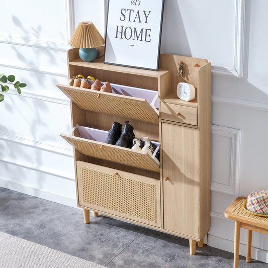 Modern minimalist storage cabinet, Japanese rattan shoe cabinet, bed top cabinet, small home furniture. Suitable for corridors and living rooms.    W115170127 SolidRoot Buy Furniture USA