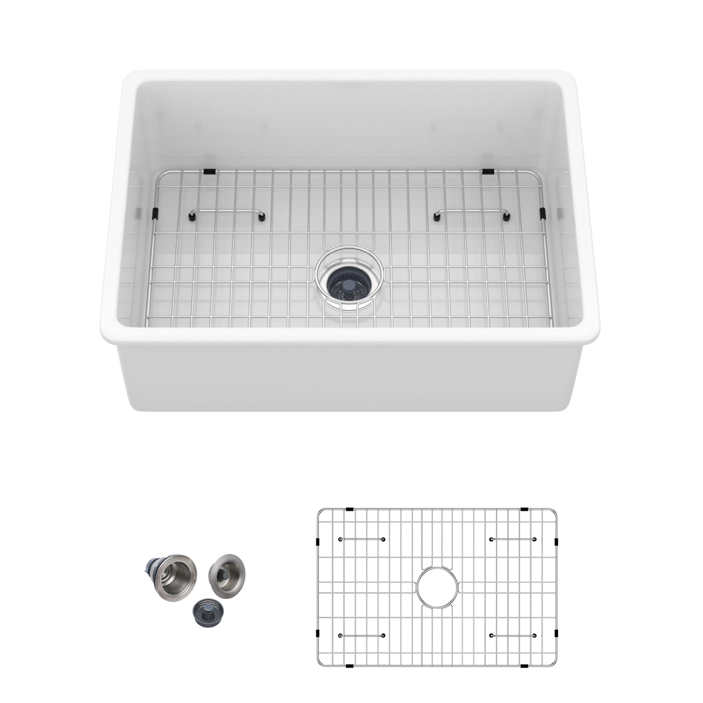 White Porcelain Fireclay Single Bowl Kitchen Sink 27x19x10 inches - Undermount or Top Mount Installation