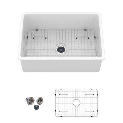 White Porcelain Fireclay Single Bowl Kitchen Sink 27x19x10 inches - Undermount or Top Mount Installation