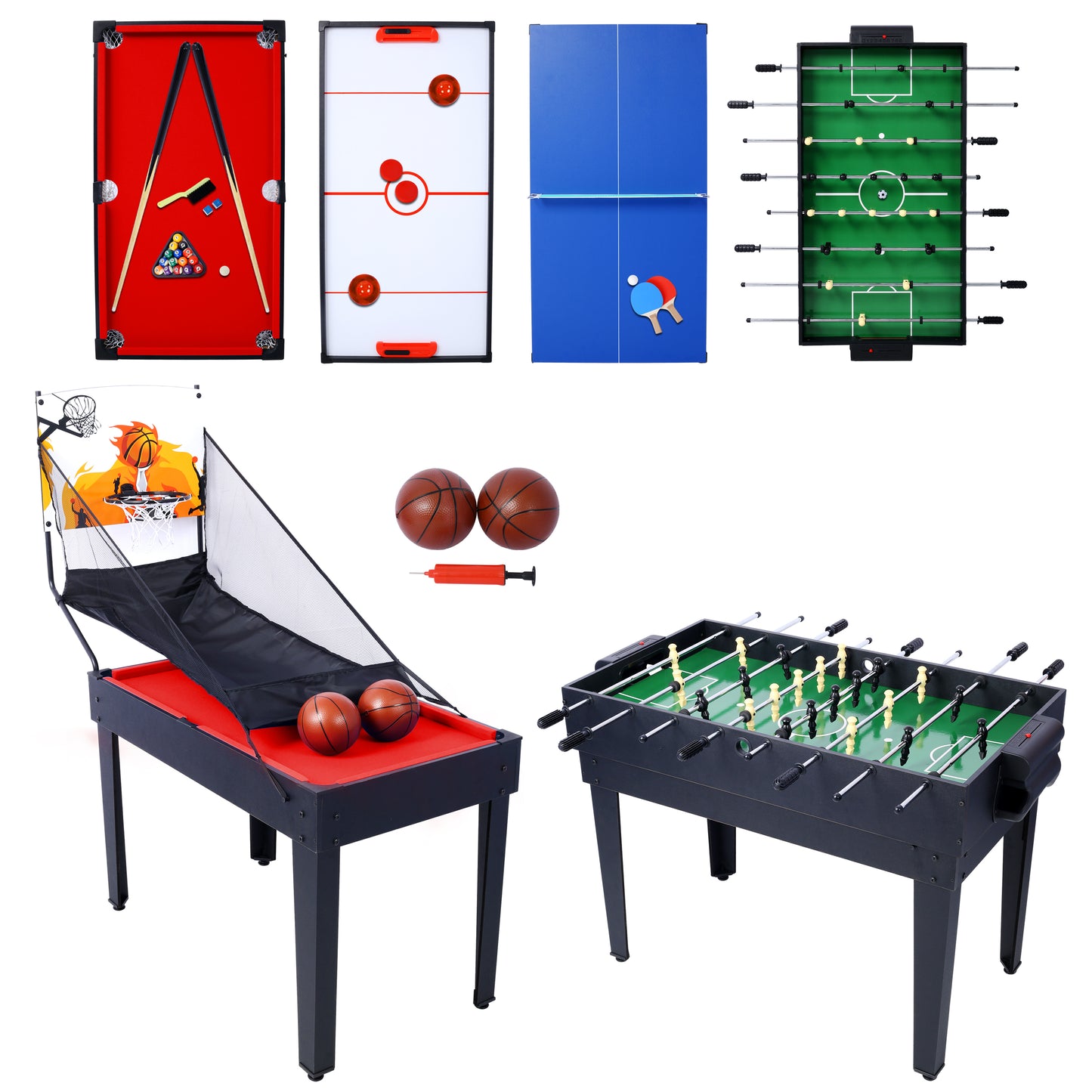 5-in-1 Multi-Game Table - Billiards, Push Hockey, Foosball, Ping Pong, and Basketball black/red SolidRoot Buy Furniture USA