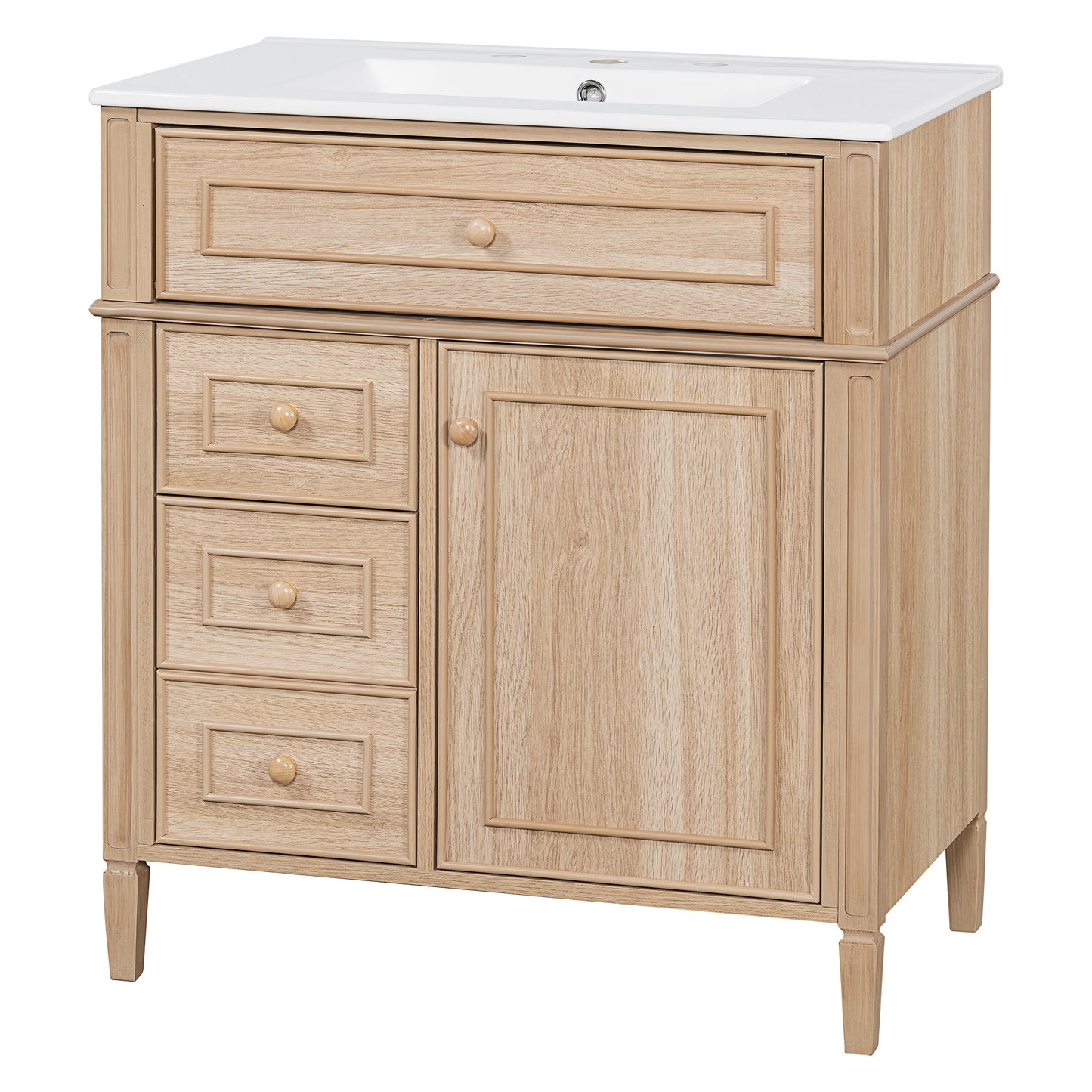 '30'' Bathroom Vanity with Sink, Solid Wood & MDF Cabinet, Flip-Out Drawer, 2 Soft-Close Drawers, 1 Soft-Close Door, Elegant Wood Handles' - SolidRoot Buy Furniture USA