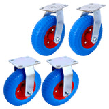 4PCS 8IN CASTER FLAT FREE(2PCS SWIVEL+2PCS RIGID), Caster Wheel, Swivel Plate, Steel Hub with Ball Bearings, 5/8-Inch Bore Centered Axle -Blue SolidRoot Buy Furniture USA