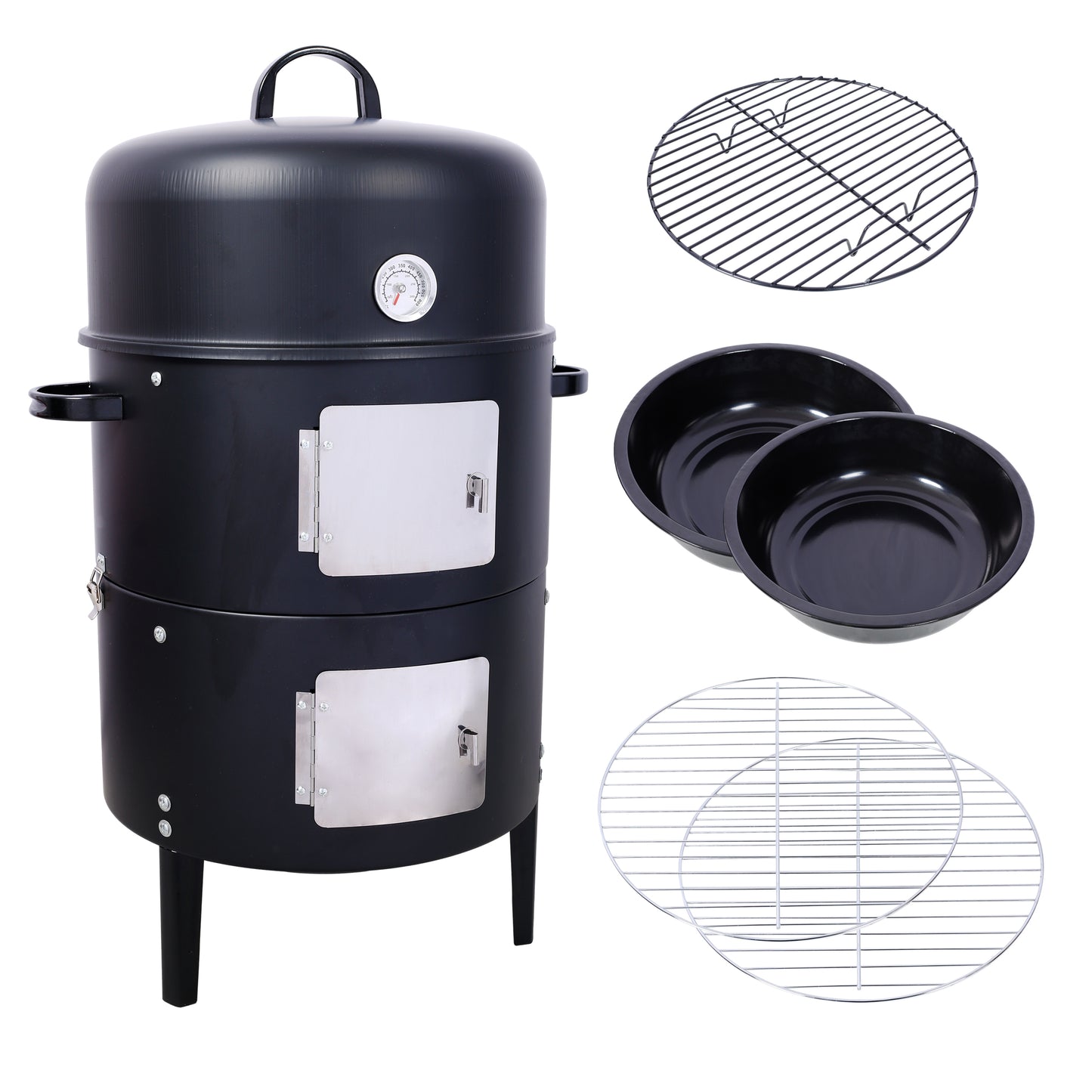 Heavy Duty Round BBQ Grill 17 Inch Steel Charcoal Smoker for Outdoor Cooking, Black SolidRoot Buy Furniture USA