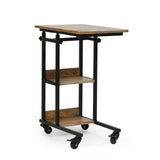 Modern Industrial Bed Laptop Table with C-Shape Design and Adjustable Height in Natural Wood and Metal SolidRoot Buy Furniture USA