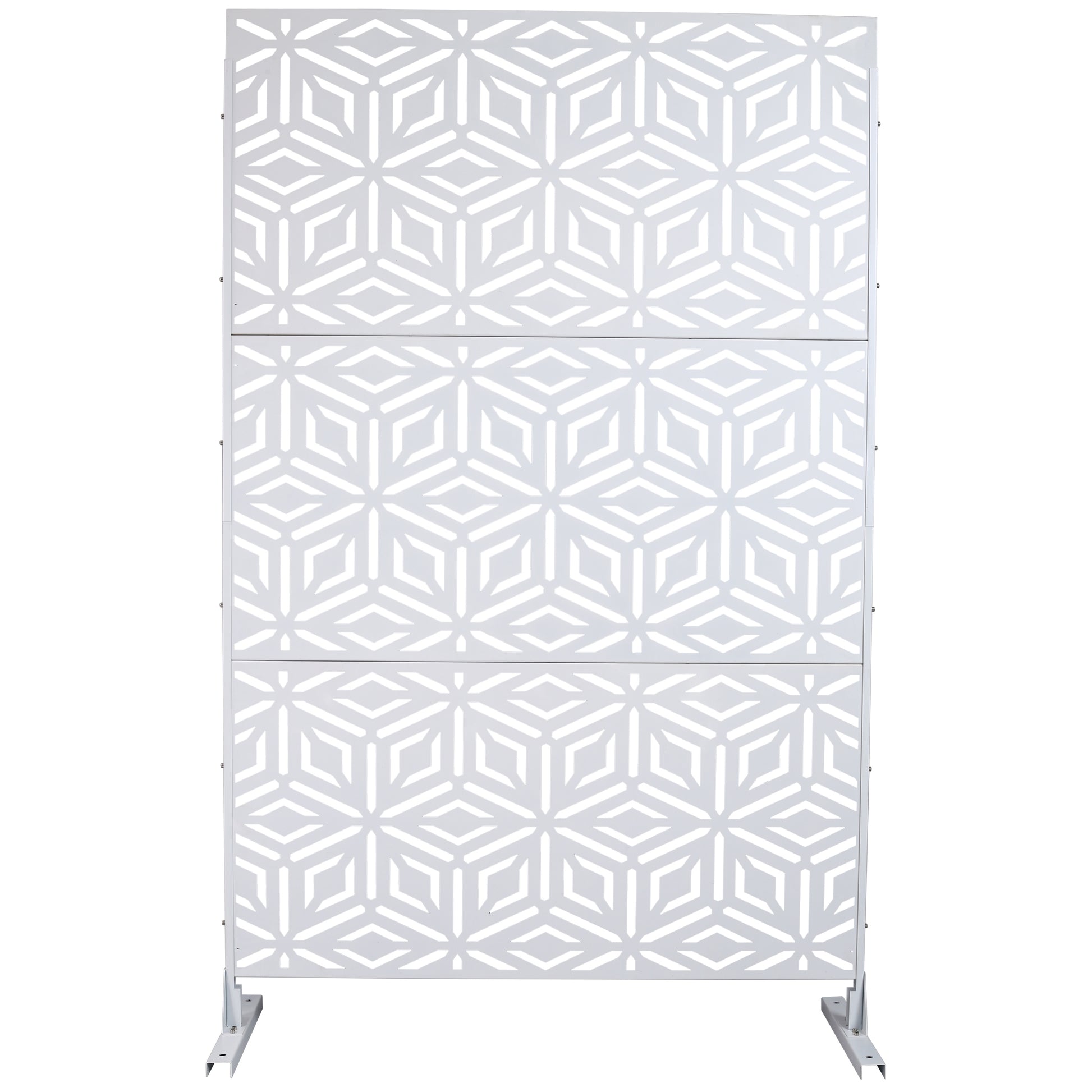 Outdoor & Indoor Privacy Screen Metal Privacy Screen 76' H×48' W, Freestanding Decorative Privacy Screen for Deck Balcony Patio, Privacy Fence Panels for Outside Lawn Garden PS115 WHITE SolidRoot Buy Furniture USA