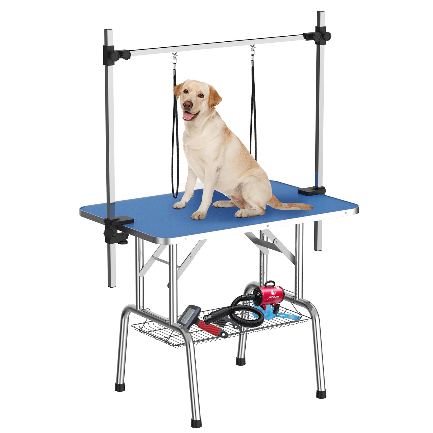 36 Inch Foldable Dog Grooming Table for Home with Adjustable Arm, Noose, Non-Slip Surface, and Storage Mesh Tray - SolidRoot Buy Furniture USA