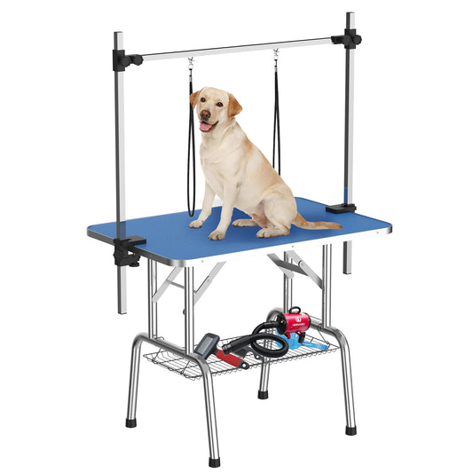 36 Inch Foldable Dog Grooming Table for Home with Adjustable Arm, Noose, Non-Slip Surface, and Storage Mesh Tray - SolidRoot Buy Furniture USA