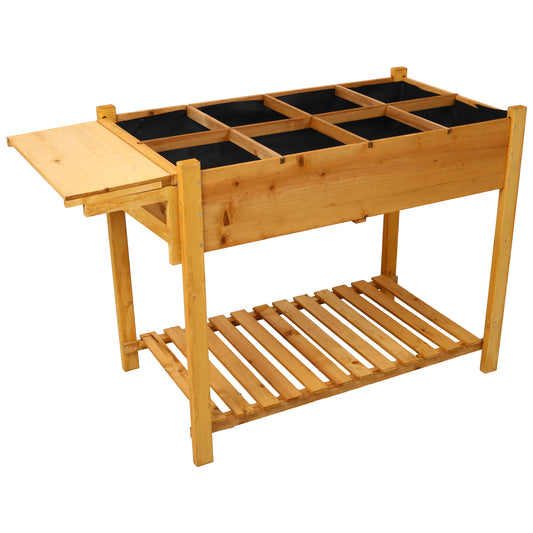 8 Pockets Horticulture Raised Garden Bed Elevated Wood Planter Box Stand with Foldable Side Table and Storage Shelf for Herb/Vegetables/Flowers SolidRoot Buy Furniture USA