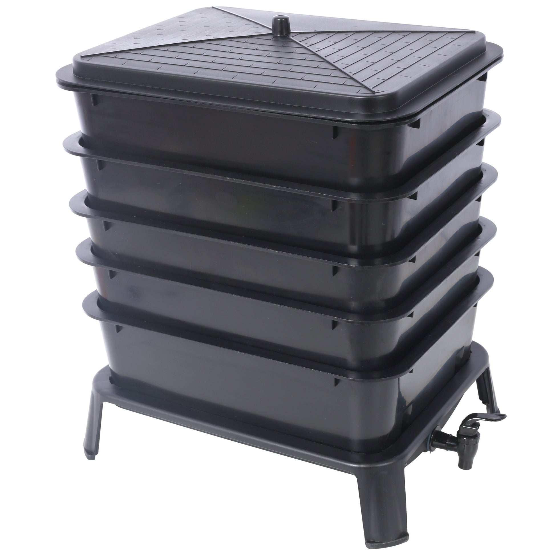 Eco-Friendly 5-Layer Worm Compost Bin with 50L Capacity, Easy Setup Black Plastic Worm Farm Kit SolidRoot Buy Furniture USA