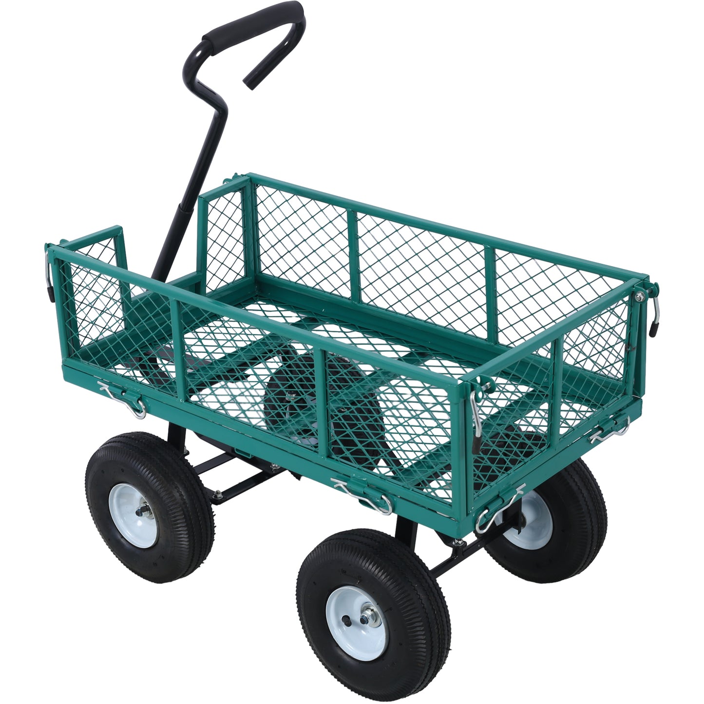 Steel Garden Cart with Mesh Removable Sides, 3 cu ft, 550 lb Capacity, Green, Steel, 34 x 18 x 22 inches SolidRoot Buy Furniture USA