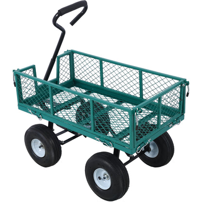 Steel Garden Cart with Mesh Removable Sides, 3 cu ft, 550 lb Capacity, Green, Steel, 34 x 18 x 22 inches SolidRoot Buy Furniture USA