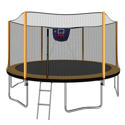 Upgrade- 14FT Trampoline with Basketball Hoop Inflator and Ladder(Outer Safety Enclosure) Orange