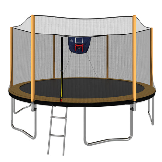 Upgrade- 14FT Trampoline with Basketball Hoop Inflator and Ladder(Outer Safety Enclosure) Orange