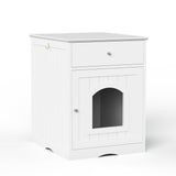 White Wooden Pet House Cat Litter Box Enclosure with Drawer and Side Table, Indoor Cat Home Nightstand for Small Cats, MDF Construction, 18.9'' W x 20.9'' D x 25'' H