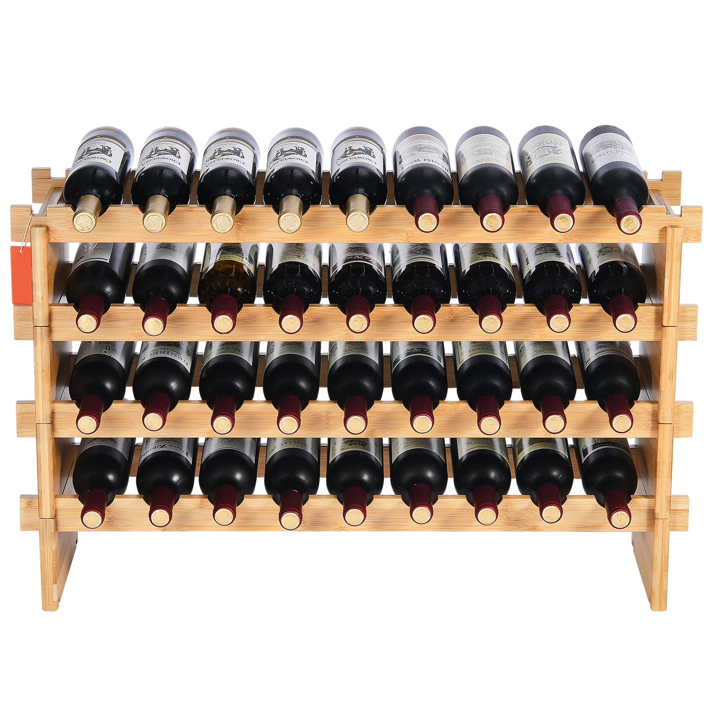 36 Bottle Stackable Modular Wine Rack Bamboo Wood Display Shelf 4-Tier - SolidRoot Buy Furniture USA
