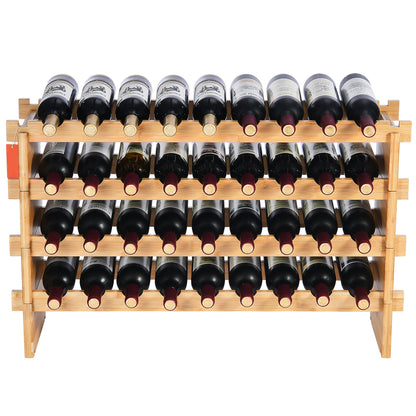 36 Bottle Stackable Modular Wine Rack Bamboo Wood Display Shelf 4-Tier - SolidRoot Buy Furniture USA
