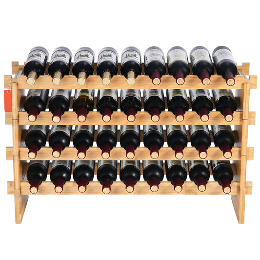 36 Bottle Stackable Modular Wine Rack Bamboo Wood Display Shelf 4-Tier - SolidRoot Buy Furniture USA